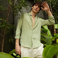 Men's Avocado Green Floral-Textured Shirt