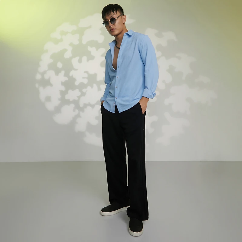 Campus Sutra Men's Baby Blue Stripe-Creased Shirt