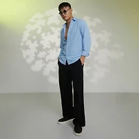 Campus Sutra Men's Baby Blue Stripe-Creased Shirt