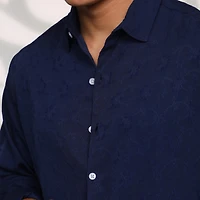 Men's Navy Blue Floral-Textured Shirt