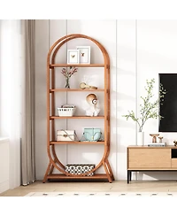 Tribesigns 5-Tier Open Bookshelf, 70.8" Tall Arched Bookcase, Modern Brown Metal Frame Storage Bookshelves, Freestanding Display Rack Shelving Unit fo