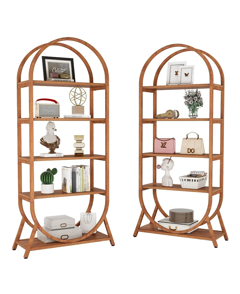 Tribesigns 5-Tier Open Bookshelf, 70.8" Tall Arched Bookcase, Modern Brown Metal Frame Storage Bookshelves, Freestanding Display Rack Shelving Unit fo