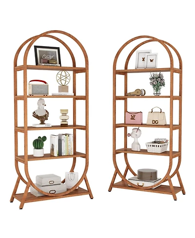 Tribesigns 5-Tier Open Bookshelf, 70.8" Tall Arched Bookcase, Modern Brown Metal Frame Storage Bookshelves, Freestanding Display Rack Shelving Unit fo