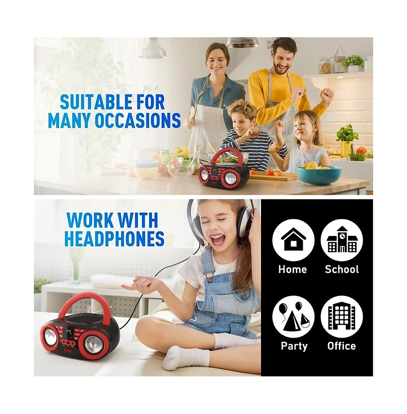 Pyle Portable Cd Player Boombox With Bluetooth, Am/Fm Radio & Usb, 50 Watt