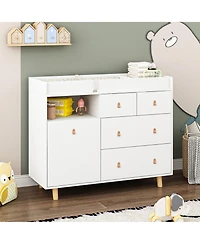 Diaper Table with 4 Drawers, Baby Changing Station with Storage Compartments