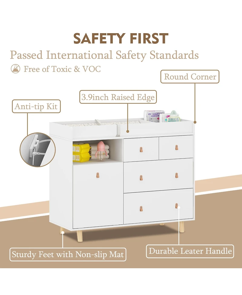 Diaper Table with 4 Drawers, Baby Changing Station with Storage Compartments