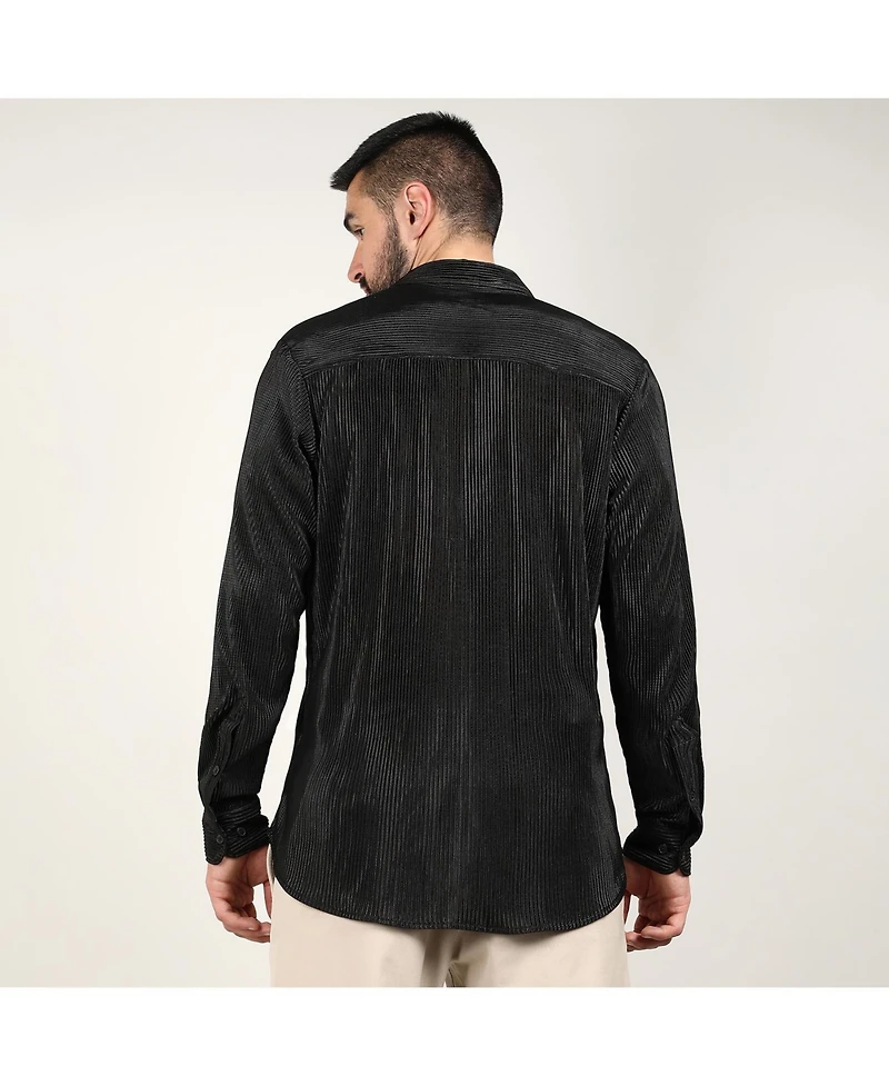 Men's Midnight Black Pleat-Creased Shirt