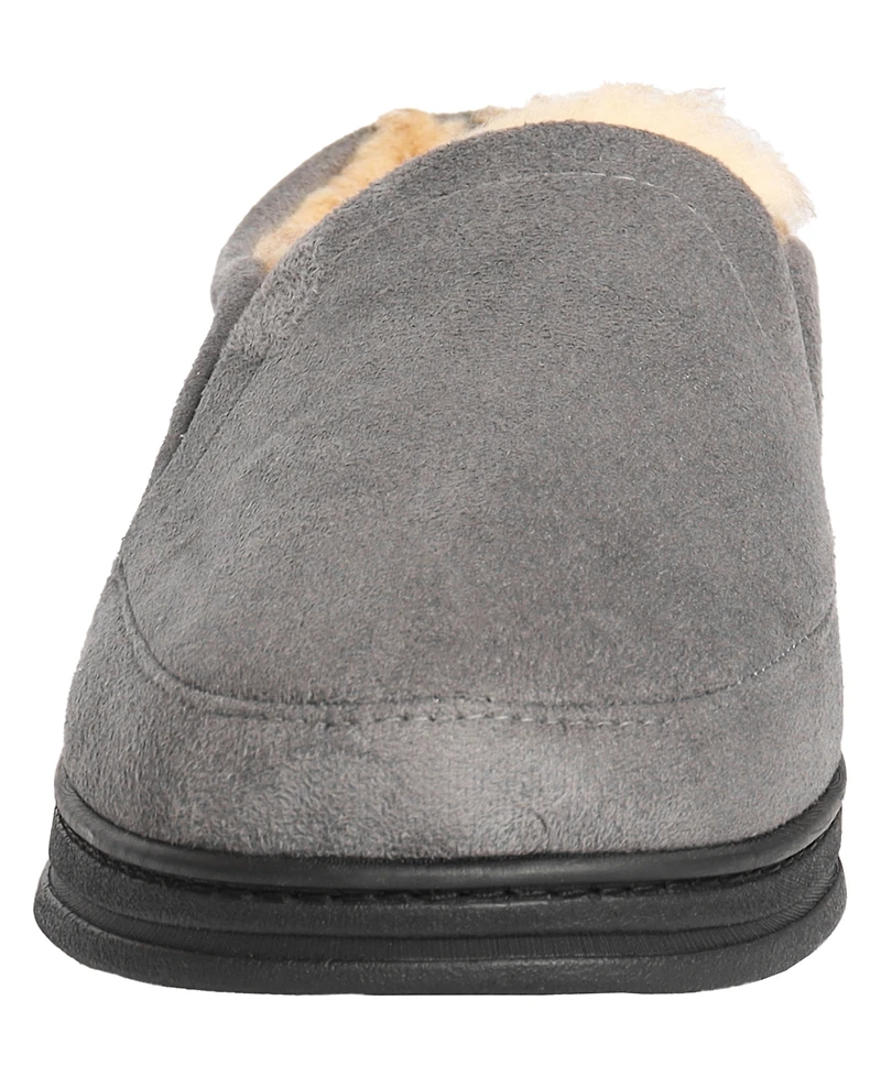 Weatherproof Men's Microsuede Twin Gore Clog with Faux Fur Lining and Indoor-Outdoor Sole Slipper