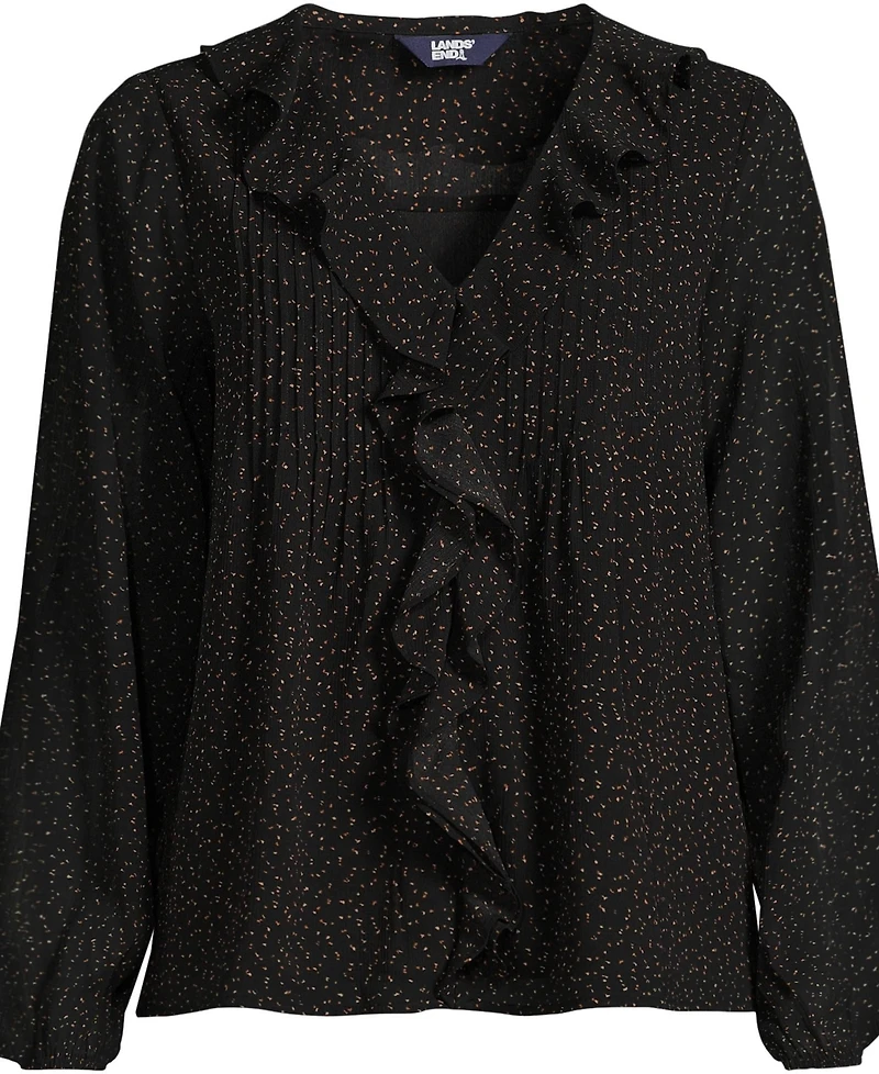 Lands' End Women's Chiffon Ruffle Front Pleated Blouse