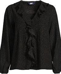 Lands' End Women's Chiffon Ruffle Front Pleated Blouse