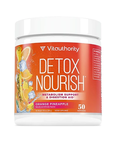 Vitauthority Detox Nourish Powder, Metabolism Support & Anti-Bloat Digestive Aid, Orange Pineapple, Vitauthority, 300gm