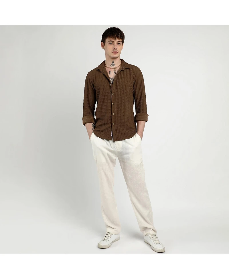 Campus Sutra Men's Chocolate Brown Cube-Textured Shirt