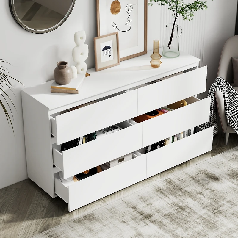 Homsee 6-Drawers White Wood Chest of Drawer Cabinet Organizer