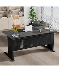 Tribesigns 63 Inch Executive Desk with File Cabinet, Large Office L Shaped Computer Drawers and Storage Shelves