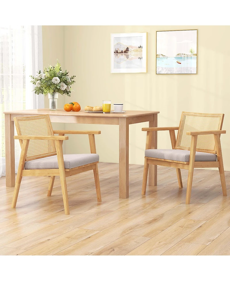 Costway Mid Century Modern Accent Chairs Set of 4 with Breathable Rattan Back Dining Room