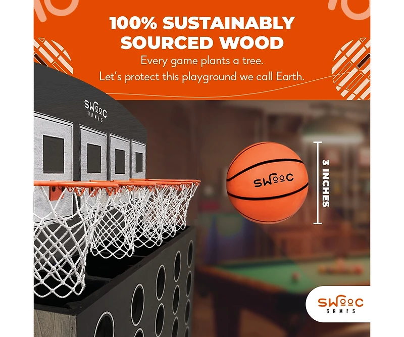 Low Post Lineup | Wall Mounted Giant Basketball 4 In a Row w/ 5+Games | Basketball Hoop For Room Wall Games | Mini Hoop