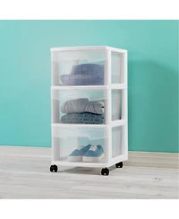 Sterilite 3 Drawer Storage Cart, Plastic Rolling Organizer with Wheels, 2 Pack