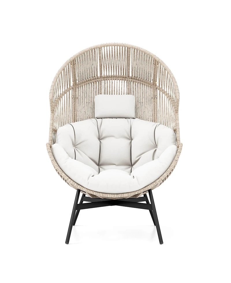 Oversized Egg Style Chair with Cushions & Headrest Heavy-Duty Metal Frame for Yard