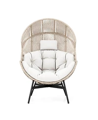 Oversized Egg Style Chair with Cushions & Headrest Heavy-Duty Metal Frame for Yard