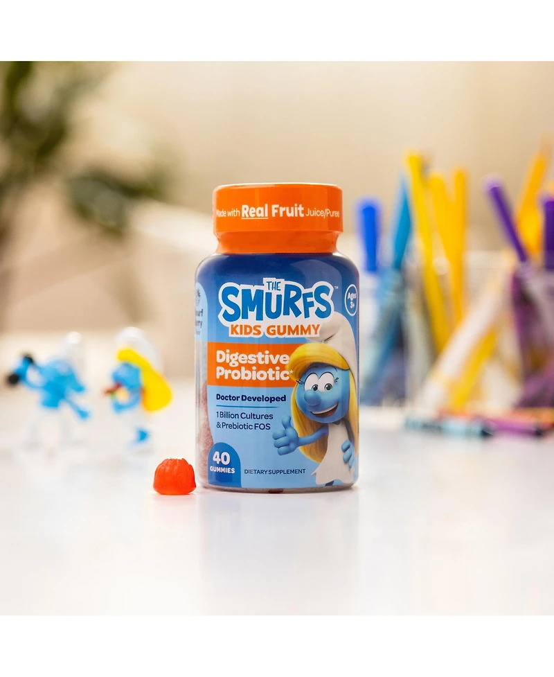 Smurfs Digestive Probiotic Kids Vitamin Gummies, Multivitamin Gummies for Digestive, Gut & Immune Health Support for Kids Berry Flavored, 40ct