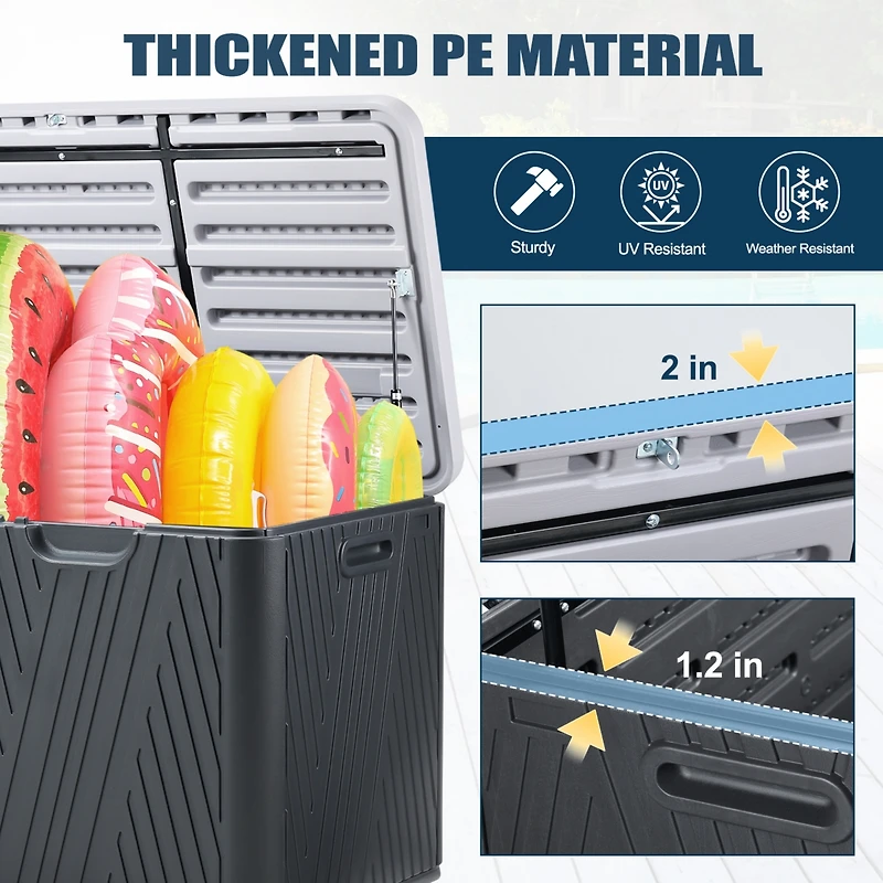 Aoodor 85 Gallon Deck Box, Lockable Storage Uv Resistant Container with Hydraulic Rods for Patio Furniture Outdoor Cushions, Garden Tools and Sports E