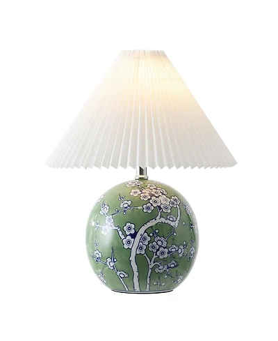 Jonathan Y Shishen Cottage Classic Chinoiserie Ceramic Orb Led Table Lamp with Pleated Shade