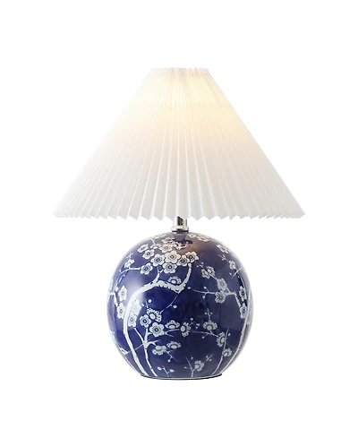 Jonathan Y Shishen Cottage Classic Chinoiserie Ceramic Orb Led Table Lamp with Pleated Shade
