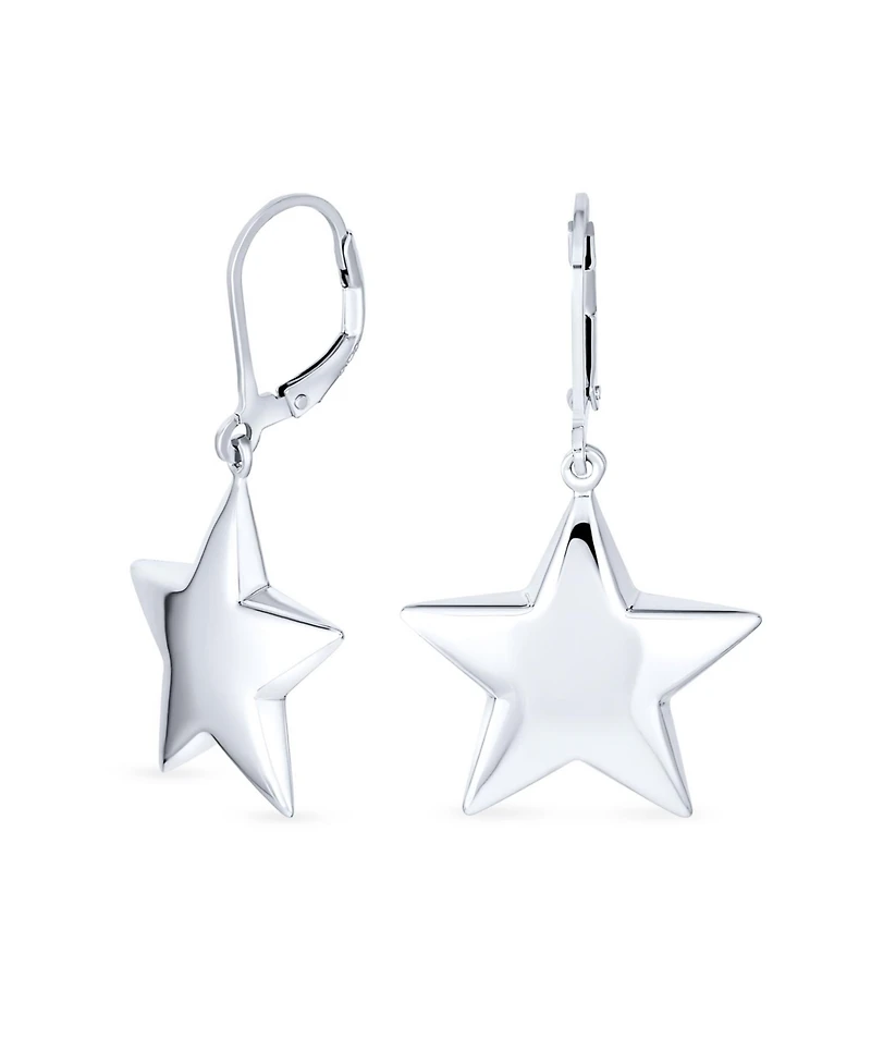 Bling Jewelry Initial American Patriotic Celestial Rock Star Jewelry Set Puff Star Dangle Pendant Earrings For Women Graduation .925 Sterling Silver