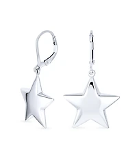Bling Jewelry Initial American Patriotic Celestial Rock Star Jewelry Set Puff Star Dangle Pendant Earrings For Women Graduation .925 Sterling Silver