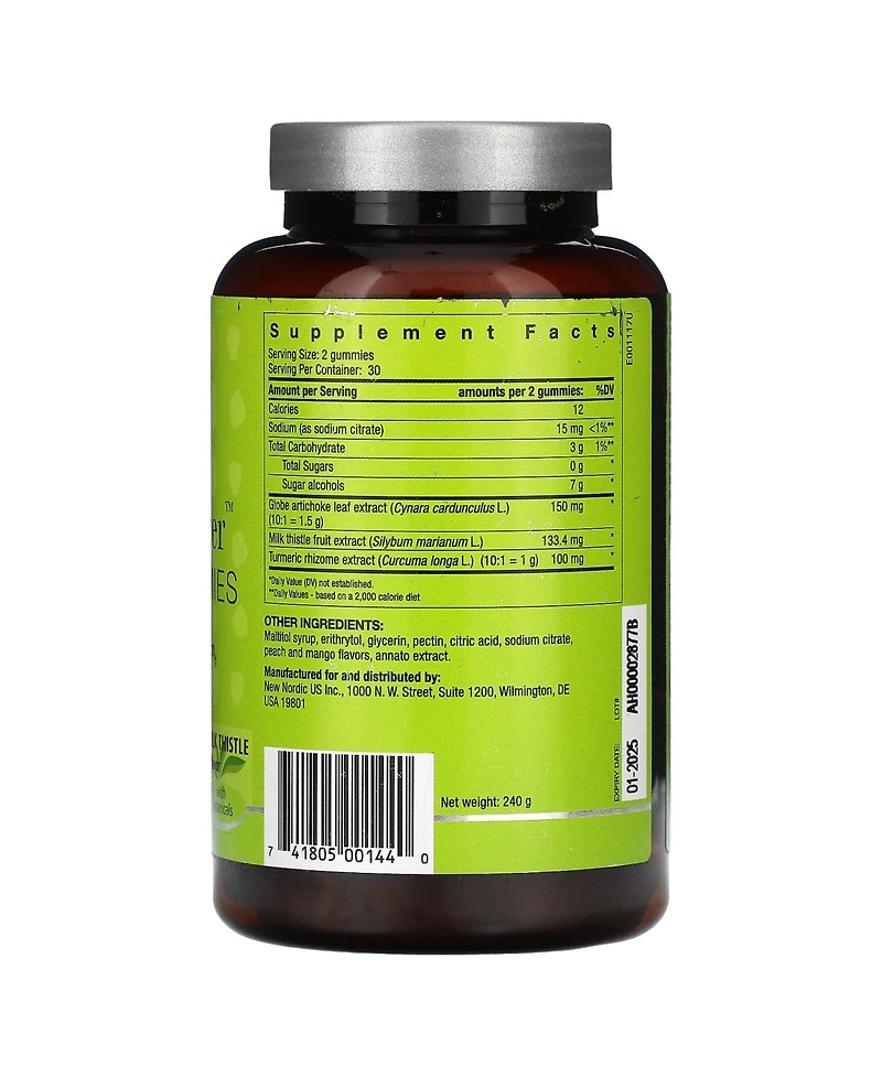 New Nordic Active Liver Gummies | Milk Thistle, Artichoke & Turmeric | Natural Peach & Mango