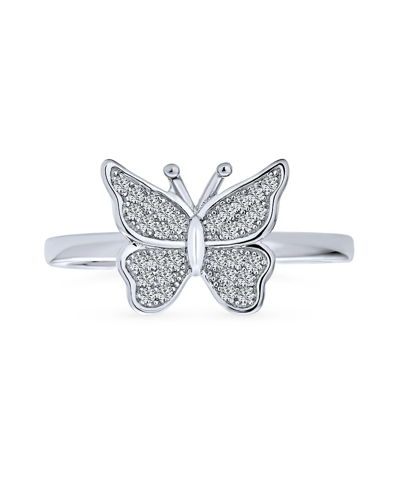 Bling Jewelry Garden Insect .925 Sterling Silver Micro Cubic Zirconia Nature Butterfly Ring Band