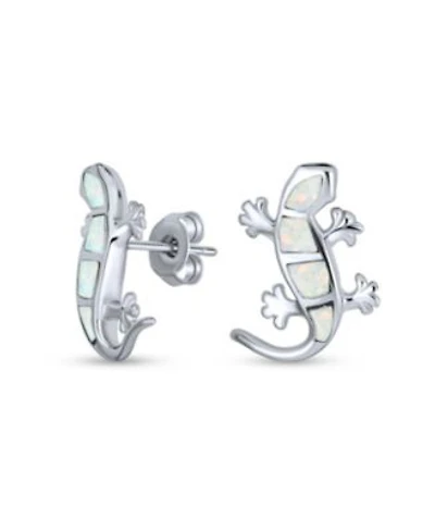 Bling Jewelry Iridescent Created Opal Inlay Garden Gecko Lounge Lizard Stud Earrings Sterling Silver