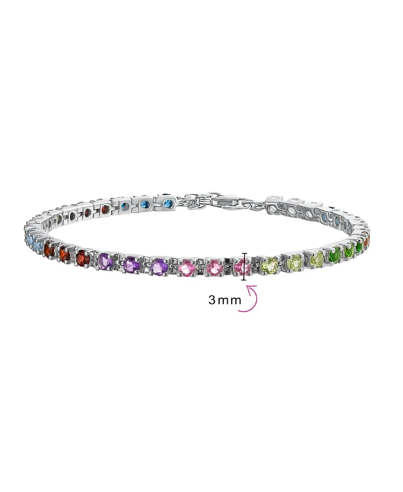 Bling Jewelry Natural Multicolor Citrine, Peridot, Garnet, Aquamarine, & Amethyst Heart Shape Tennis Bracelet .925 Sterling Silver 7 Inch
