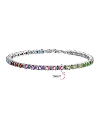 Bling Jewelry Natural Multicolor Citrine, Peridot, Garnet, Aquamarine, & Amethyst Heart Shape Tennis Bracelet .925 Sterling Silver 7 Inch