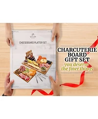 Wooden Cheese Board Set - Extra Thick Bamboo Charcuterie Board Set with 4 Piece Knife Set