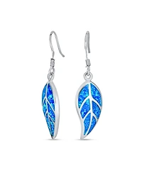 Bling Jewelry Native American Inspired Red Brown Blue Created Opal Inlay Lever back Nature Leaf Dangle Drop Earrings .925 Sterling Silver