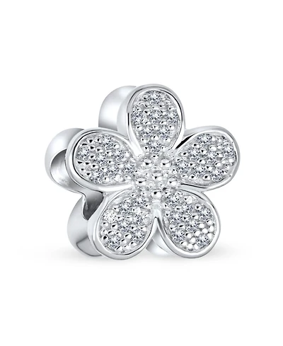 Bling Jewelry Sparkling Clear Cz Pave Of Flower Shape Daisy Charm Bead .925 Sterling Silver European Bracelet