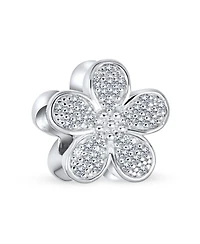 Bling Jewelry Sparkling Clear Cz Pave Of Flower Shape Daisy Charm Bead .925 Sterling Silver European Bracelet