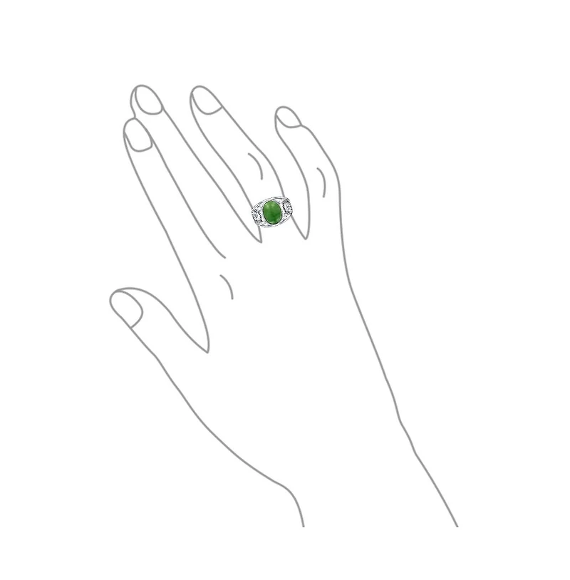 Bling Jewelry Scroll Filigree Oval Natural Green Jade Statement Ring .925 Sterling Silver