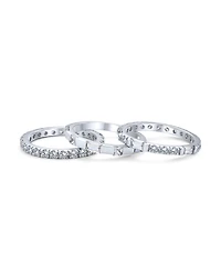 Bling Jewelry Stacking Cubic Zirconia Baguette Eternity Band Ring Set .925 Sterling