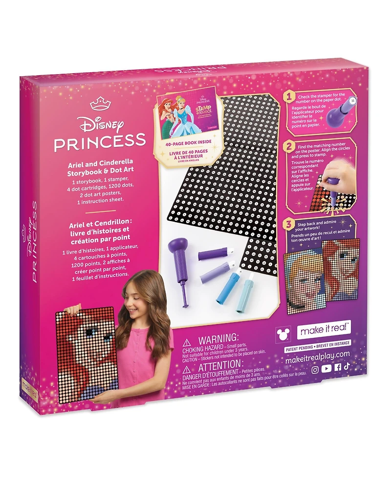 Make It Real Disney Stamp to Reveal Ariel & Cinderella Storybook Dot Art