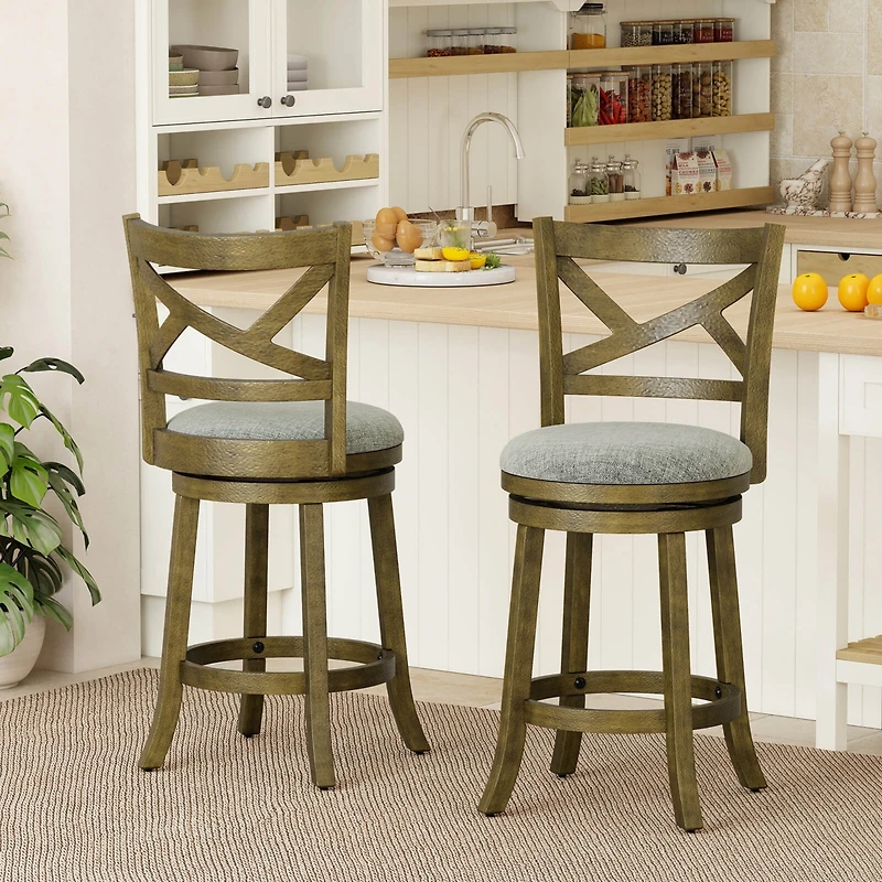 Swivel Bar Stools Set of 4 Counter Height Chairs with Hollow Back Soft-padded Seat
