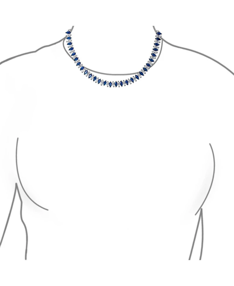 Bling Jewelry Art Deco Style Holiday Day Party Blue Clear White Cubic Zirconia Marquise Formal Statement Tennis Necklace Prom Silver Gold Plated
