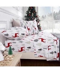 gaomon 4 Pieces Christmas Cotton Flannel Bedding Sheet Set