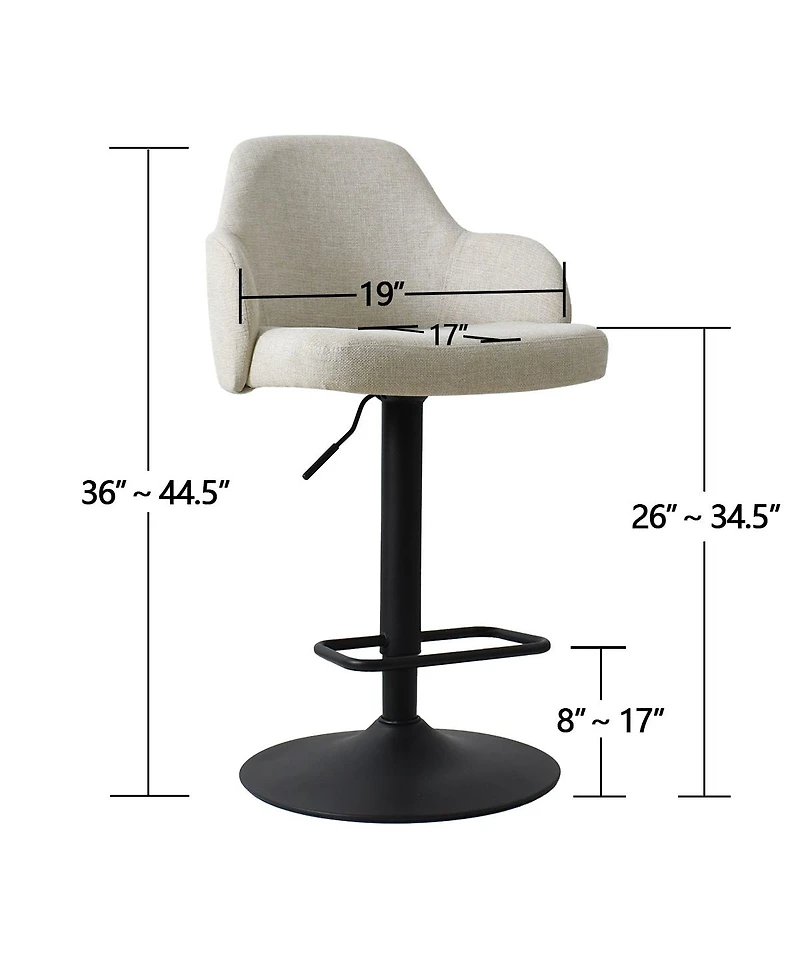 Set Of 2 Armrest Upholstered 360° Swivel Adjustable Barstool With Black Legs-Maison Boucle