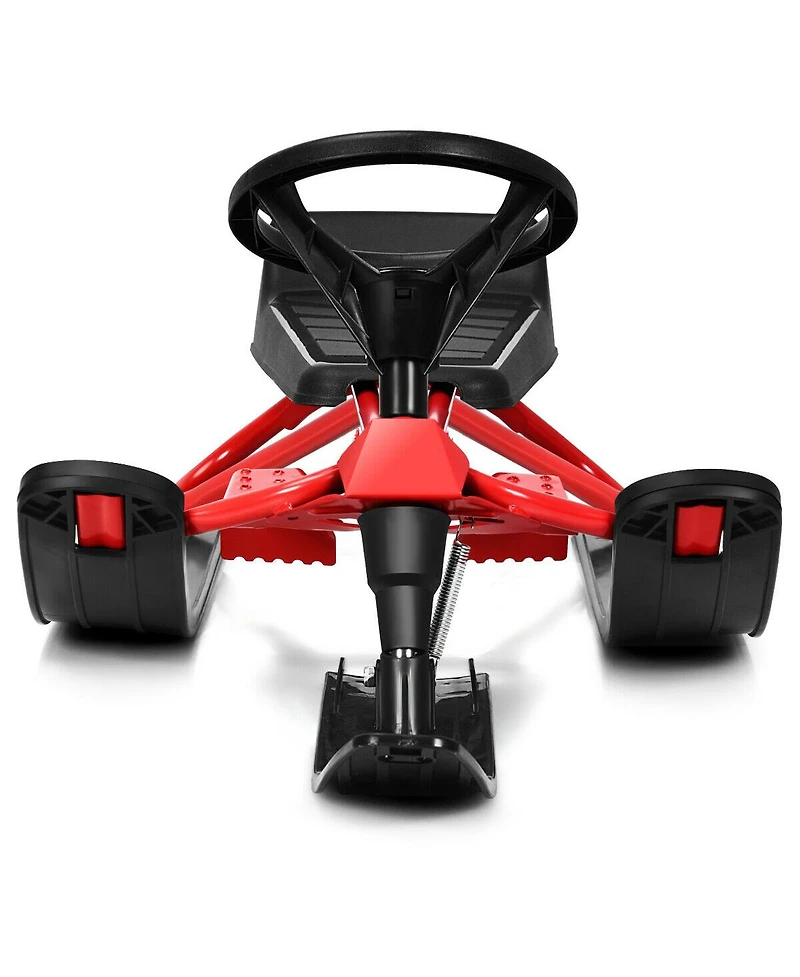 Sugift Kids Snow Sled with Steering Wheel and Double Brakes Pull Rope-Red
