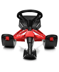 Sugift Kids Snow Sled with Steering Wheel and Double Brakes Pull Rope-Red