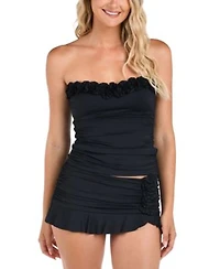 La Blanca Womens Island Goddess Ruffled Bandeau Tankini Top Ruffled Skirt Swim Bottoms