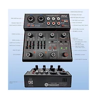Pyle Compact Bluetooth Dj Mixer Interface with Usb Audio and Phantom Power