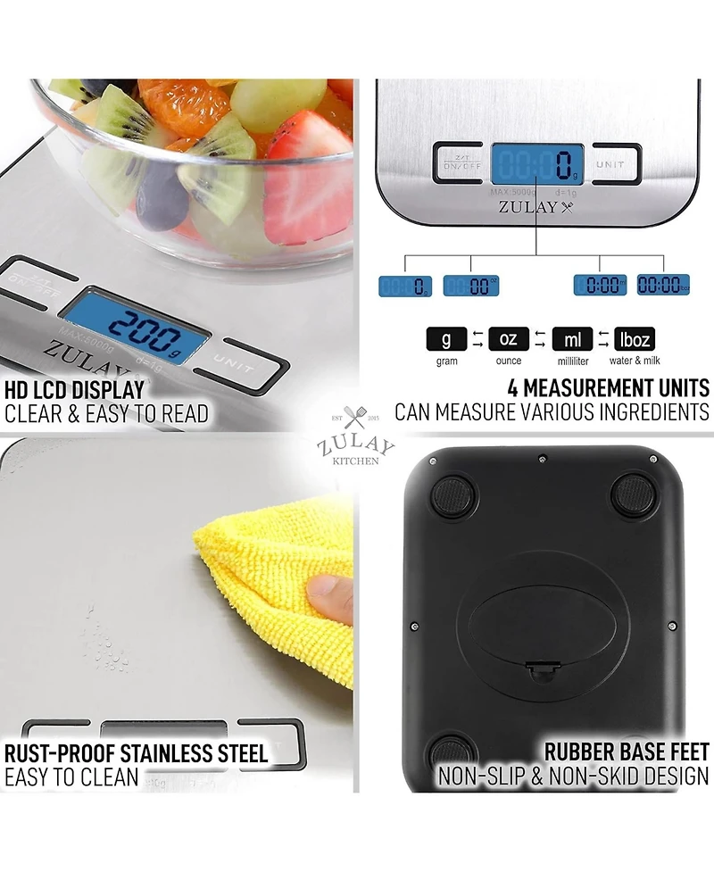 Stainless Steel Digital Food - Features Lcd Screen, Measures 5 Different Units Including Grams & Ounces